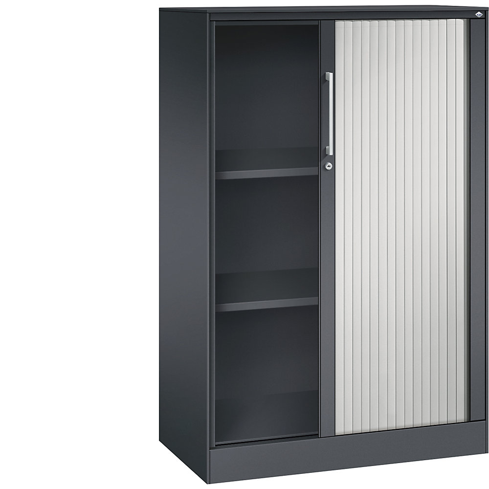 C+P Roldeurkast ASISTO, hoogte 1292 mm, breedte 800 mm, zwartgrijs/lichtgrijs