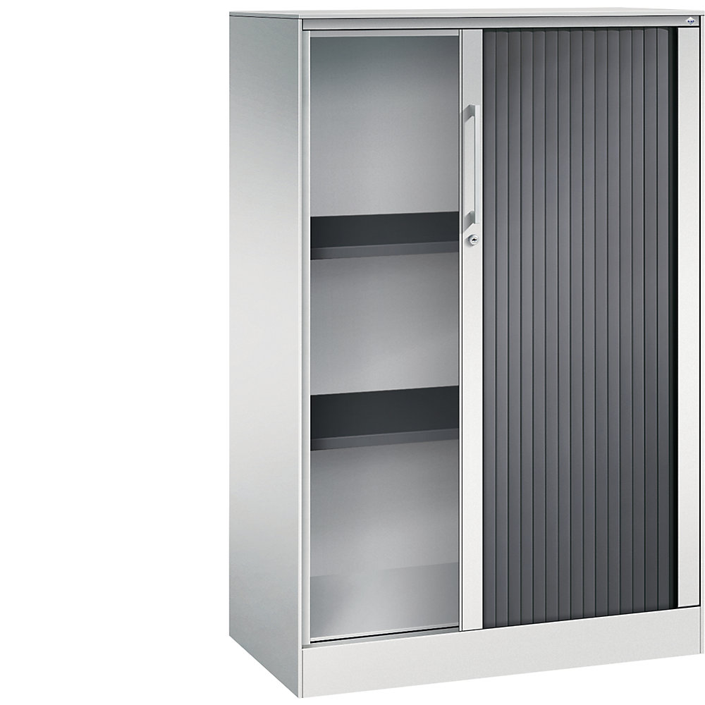 C+P Roldeurkast ASISTO, hoogte 1292 mm, breedte 800 mm, lichtgrijs/zwartgrijs