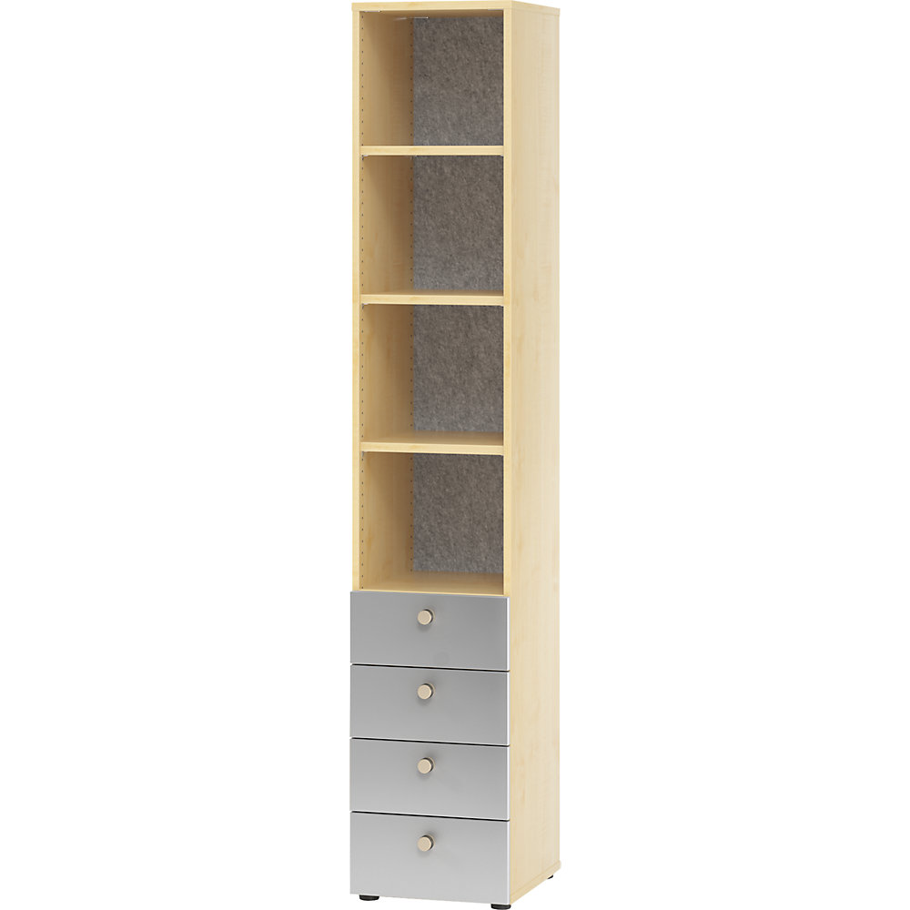 ANNY-AC - Combinatiekast met akoestische achterwand, 5 legborden, 4 laden, ahornhoutdecor
