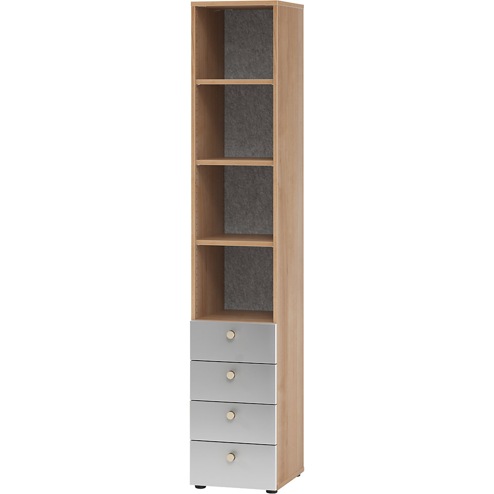 ANNY-AC - Combinatiekast met akoestische achterwand, 5 legborden, 4 laden, notenhoutdecor