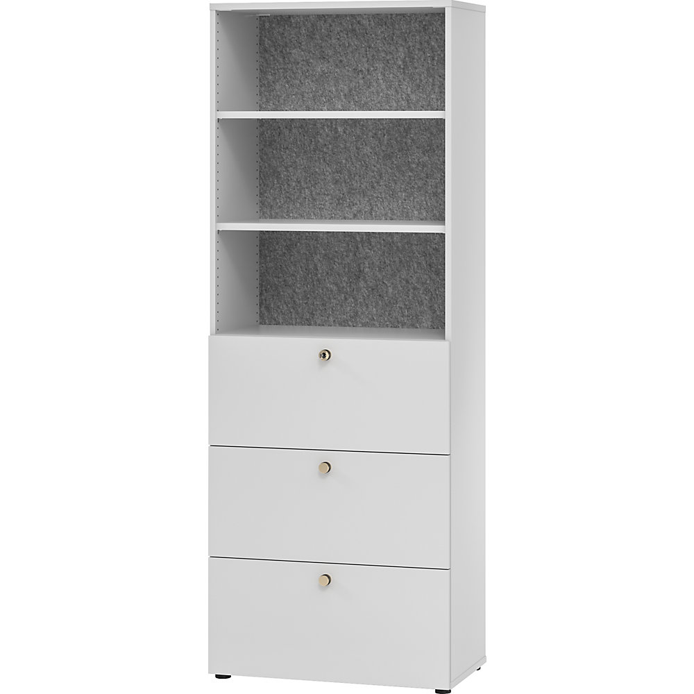 ANNY-AC - Combinatiekast met akoestische achterwand, 2 legborden, 3 hangmappenladen, lichtgrijs