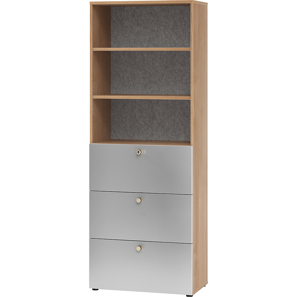 ANNY-AC - Combinatiekast met akoestische achterwand, 2 legborden, 3 hangmappenladen, notenhoutdecor