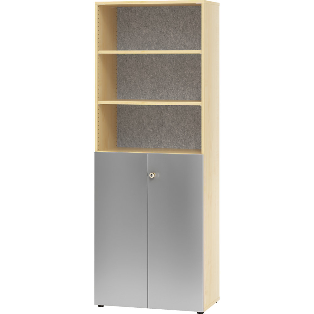 ANNY-AC - Combinatiekast met akoestische achterwand, 5 legborden, 2 vleugeldeuren, ahornhoutdecor