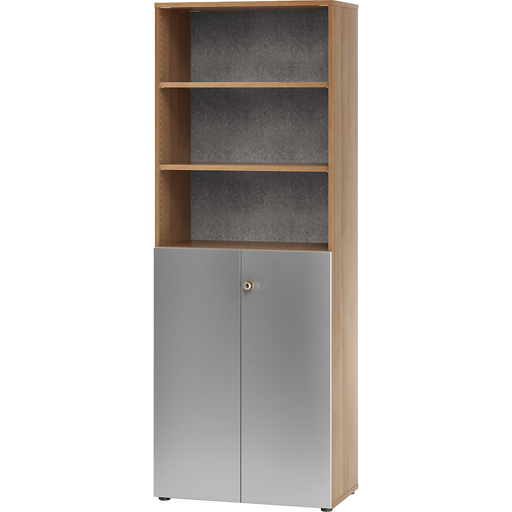ANNY-AC - Combinatiekast met akoestische achterwand, 5 legborden, 2 vleugeldeuren, notenhoutdecor