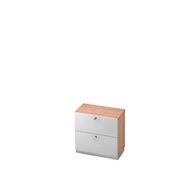 Hangmappenkast, 2 ordnerhoogten, B 800 x D 420 mm, notenhoutpatroon/zilver