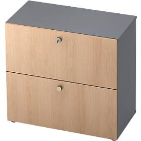 TOPAS LINE archiefkast, 2 dossierhoogtes, met volledig uittrekbare lade, grafiet/eiken decor