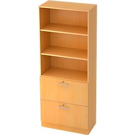 Hangmappenkast JENA, 5 ordnerhoogten, B 800 mm, 2 schuifladen, afsluitbaar, beukenpatroon