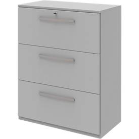 Hangmappenkast BARI, 3 schuifladen, centrale vergrendeling, B 819 x D 430 x H 1117 mm, lichtgrijs