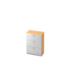 Hangmappenkast, 3 ordnerhoogten, B 800 x D 420 mm, beukenpatroon/aluminium zilver