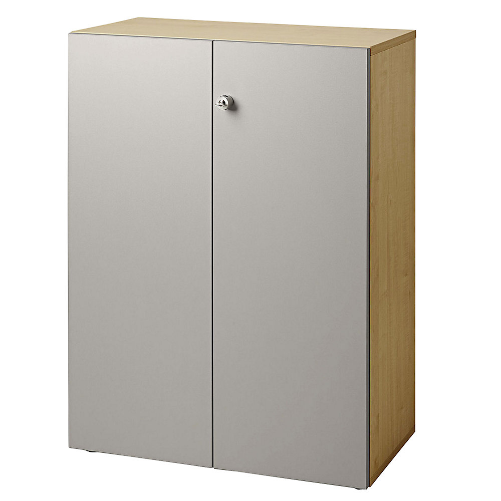 Eurokraft pro Dossierkast, vleugeldeuren, 2 legborden, notenhoutdecor / blank aluminiumkleurig