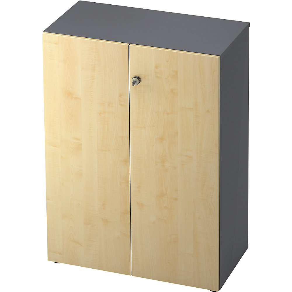 Eurokraft pro Dossierkast, vleugeldeuren, 2 legborden, grafiet / ahornhoutdecor