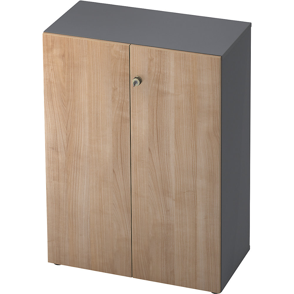 Eurokraft pro Dossierkast, vleugeldeuren, 2 legborden, grafiet / notenhoutdecor
