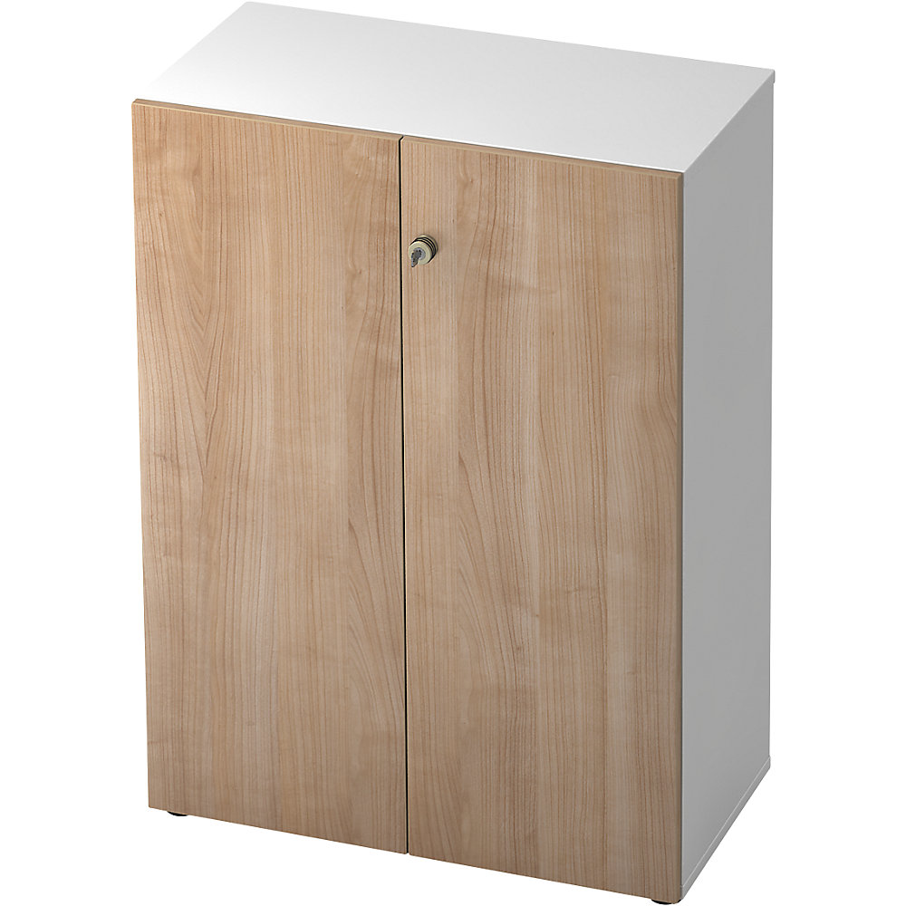 Eurokraft pro Dossierkast, vleugeldeuren, 2 legborden, wit / notenhoutdecor