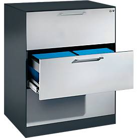 C und P Hangmappenkast Asisto C 3000, 3 schuifladen, 2 rijen, B 800 mm, antraciet/aluminium