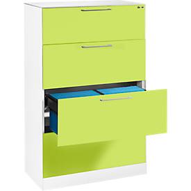 C und P Hangmappenkast Asisto C 3000, 4 schuifladen, 2 rijen, B 800 mm, met akoestische panelen wit/viridiaangroen