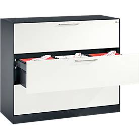 C und P Hangmappenkast Asisto C 3000, 3 schuifladen, 3 rijen, B 1200 mm, antraciet/wit