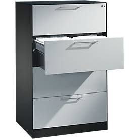 C und P Hangmappenkast Asisto C 3000, 4 schuifladen, 2 rijen, B 800 mm, antraciet/aluminium
