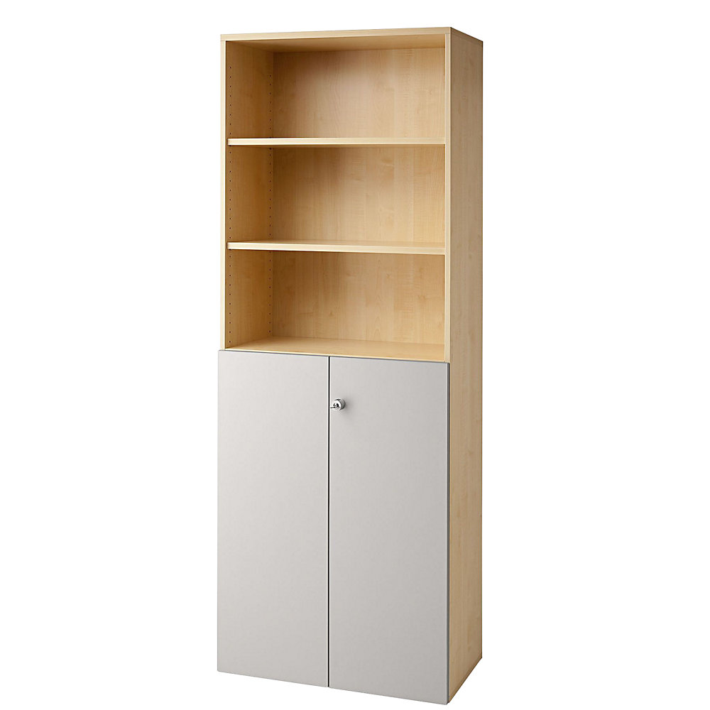 Eurokraft pro Combi-kast, 5 legborden, 2 vleugeldeuren, ahorndecor / blank aluminiumkleurig