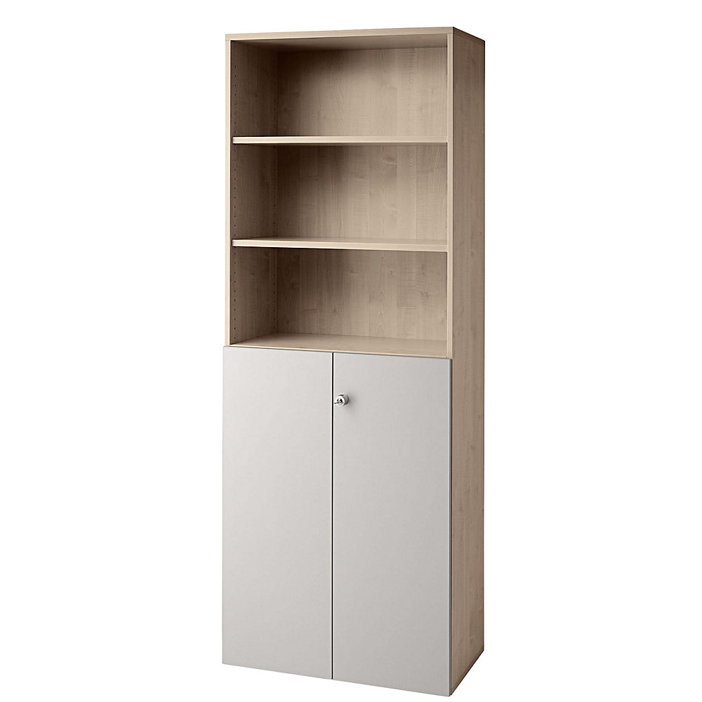 Eurokraft pro Combi-kast, 5 legborden, 2 vleugeldeuren, notenhoutdecor / blank aluminiumkleurig