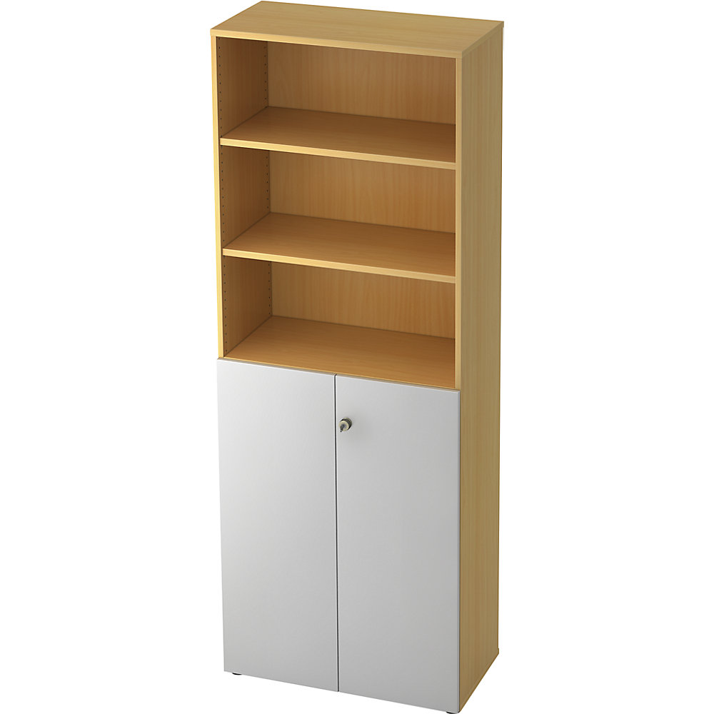 Eurokraft pro Combi-kast, 5 legborden, 2 vleugeldeuren, beukenhout / aluminiumzilver
