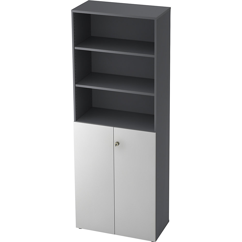 Eurokraft pro Combi-kast, 5 legborden, 2 vleugeldeuren, grafiet / aluminiumzilver