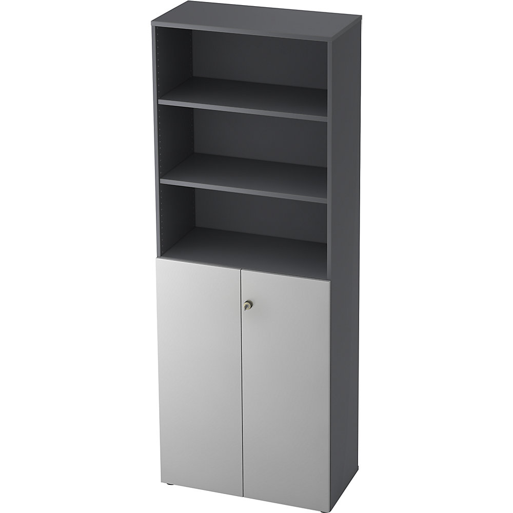 Eurokraft pro Combi-kast, 5 legborden, 2 vleugeldeuren, grafiet / lichtgrijs