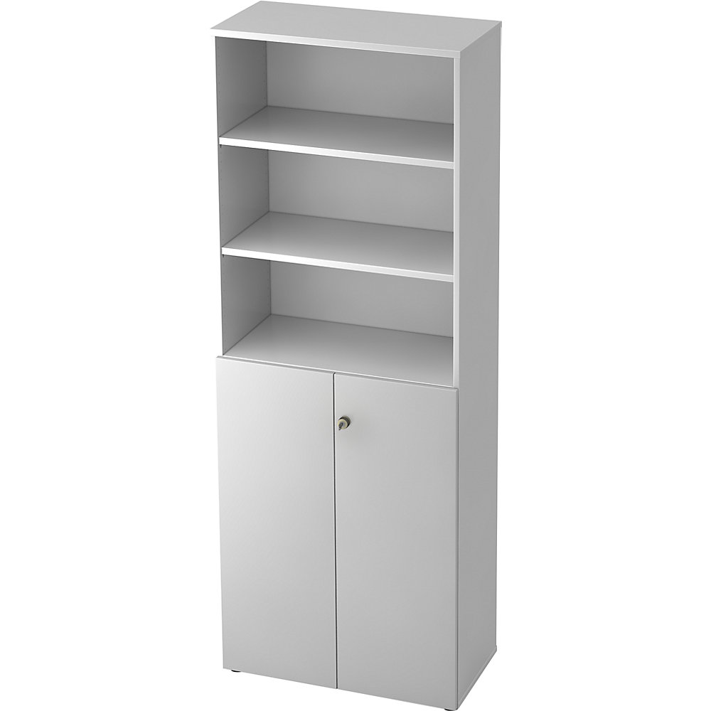 Eurokraft pro Combi-kast, 5 legborden, 2 vleugeldeuren, wit / aluminiumzilver