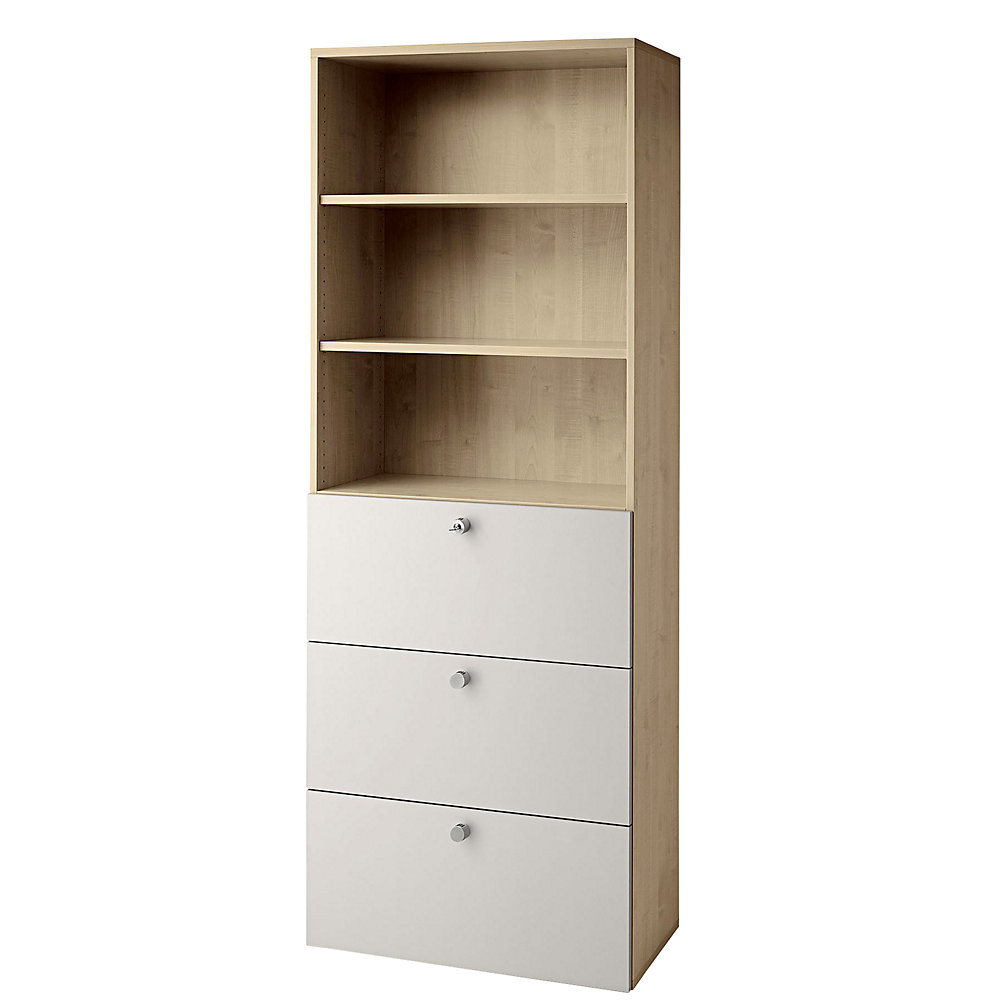 Eurokraft pro Combi-kast, 2 legborden, 3 hangmappenladen, notenhoutdecor / blank aluminiumkleurig