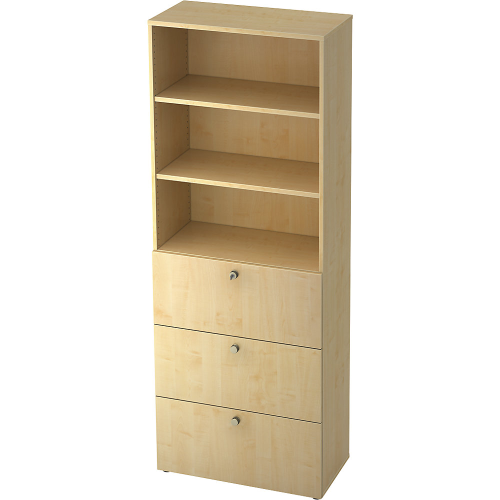 Eurokraft pro Combi-kast, 2 legborden, 3 hangmappenladen, ahornhoutdecor / ahornhoutdecor