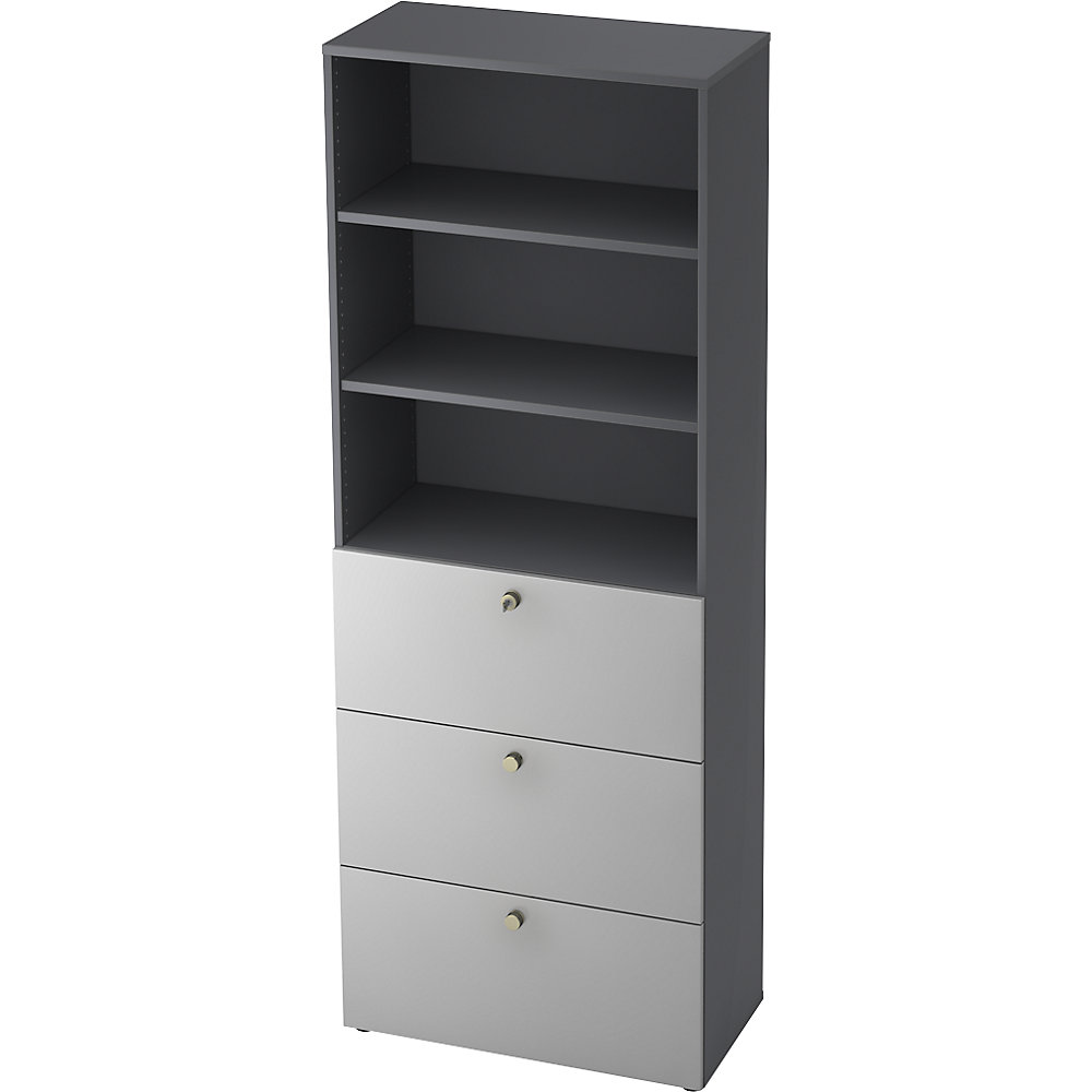 Eurokraft pro Combi-kast, 2 legborden, 3 hangmappenladen, grafiet / lichtgrijs