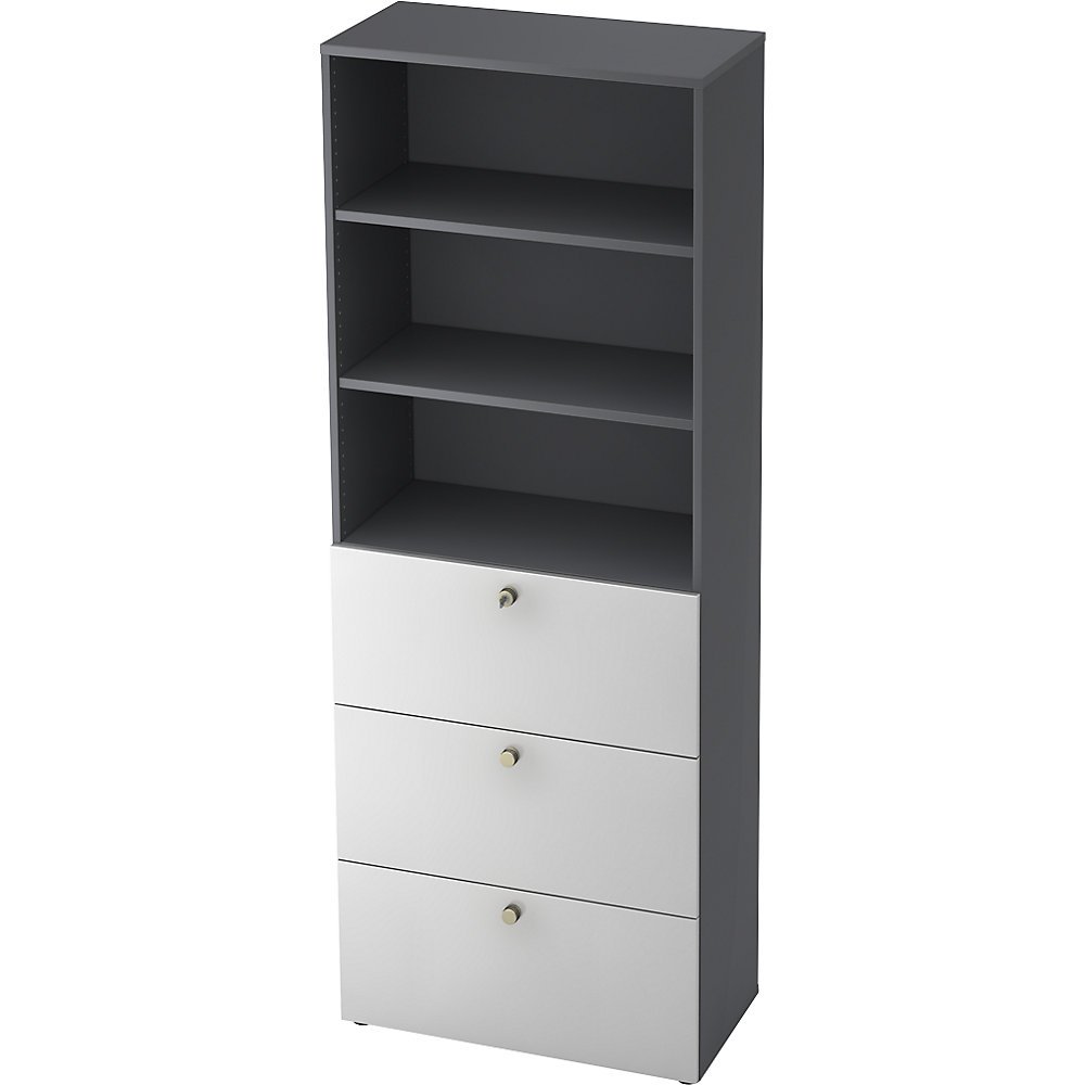 Eurokraft pro Combi-kast, 2 legborden, 3 hangmappenladen, grafiet / wit