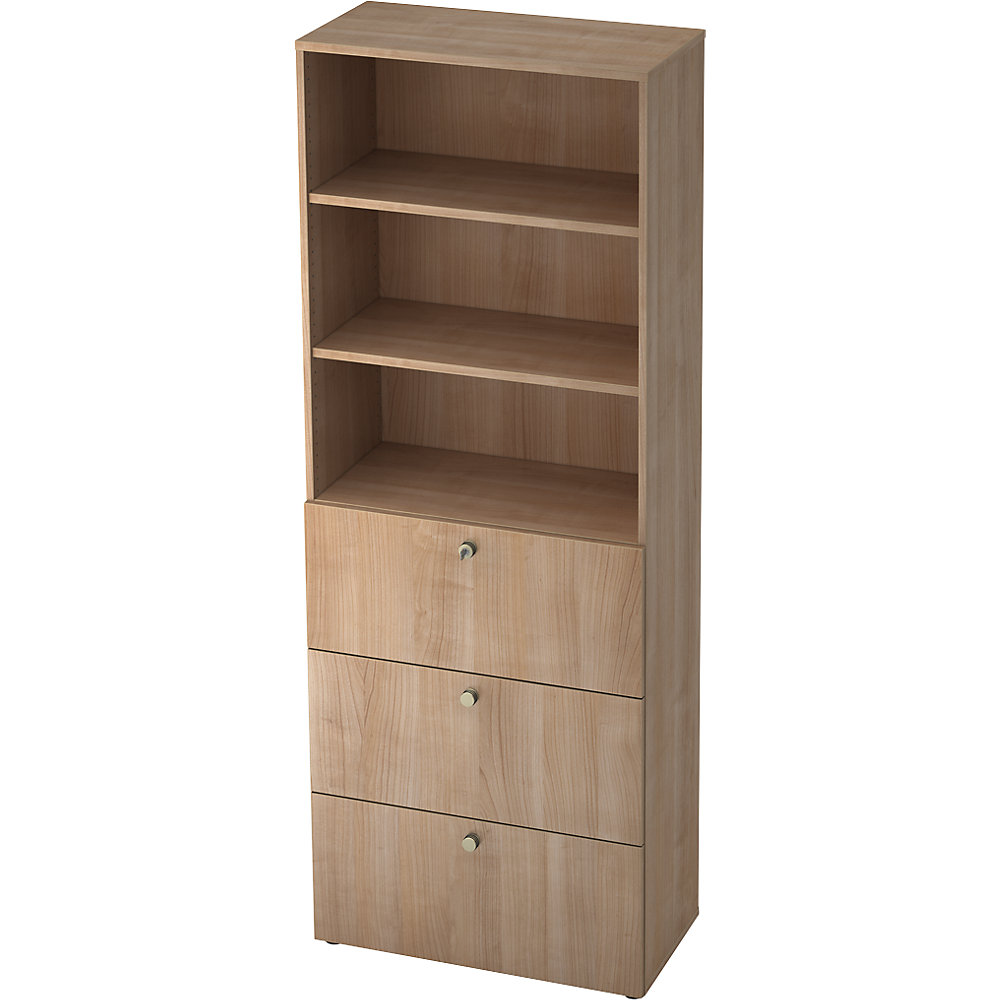 Eurokraft pro Combi-kast, 2 legborden, 3 hangmappenladen, notenhoutdecor / notenhoutdecor