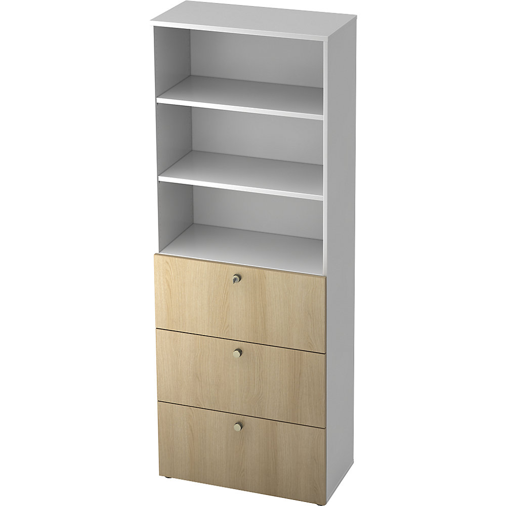 Eurokraft pro Combi-kast, 2 legborden, 3 hangmappenladen, wit / eikenhout