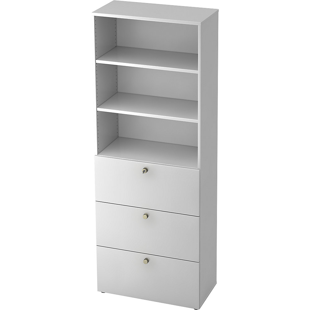 Eurokraft pro Combi-kast, 2 legborden, 3 hangmappenladen, wit / wit