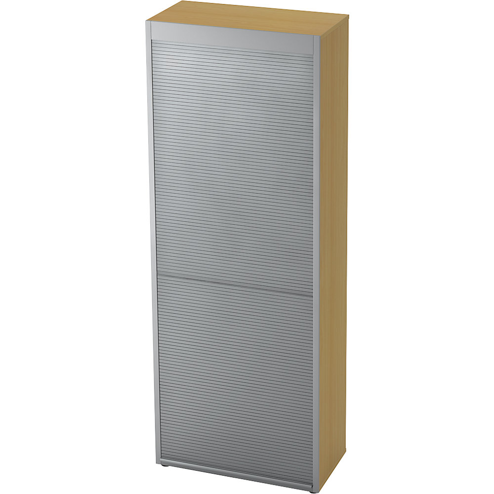 Eurokraft pro Roldeurkast, 5 legborden, beukenhout / aluminiumzilver