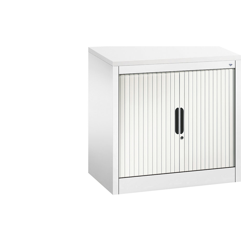 C+P Roldeurkast met horizontale roldeuren, h x b x d = 720 x 800 x 420 mm, 1 legbord, 1,5 ordnerhoogte, verkeerswit