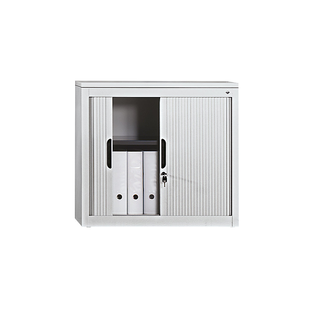 C+P Roldeurkast met horizontale roldeuren, h x b x d = 720 x 800 x 420 mm, 1 legbord, 1,5 ordnerhoogte, lichtgrijs