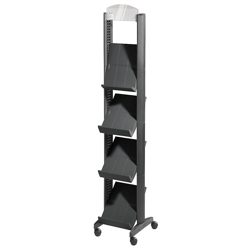 EasyDisplay Prospectusstandaard van polystyreen, voor 4 x A4, met reclamebord, zwart / zwart