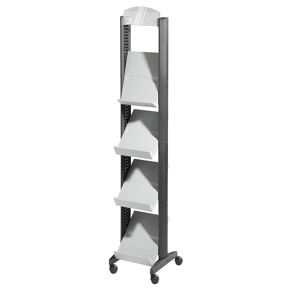 EasyDisplay Prospectusstandaard van polystyreen, voor 4 x A4, met reclamebord, zwart / lichtgrijs
