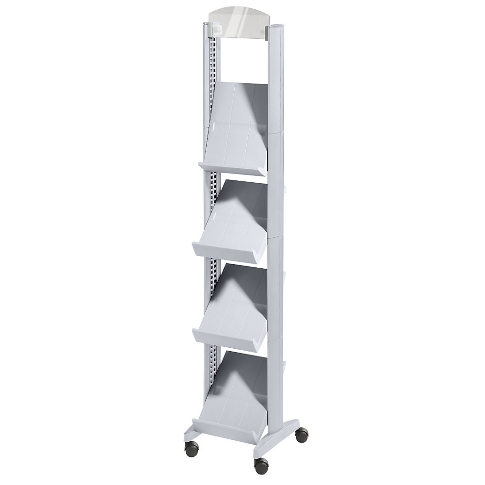 EasyDisplay Prospectusstandaard van polystyreen, voor 4 x A4, met reclamebord, aluminiumkleurig / aluminiumkleurig