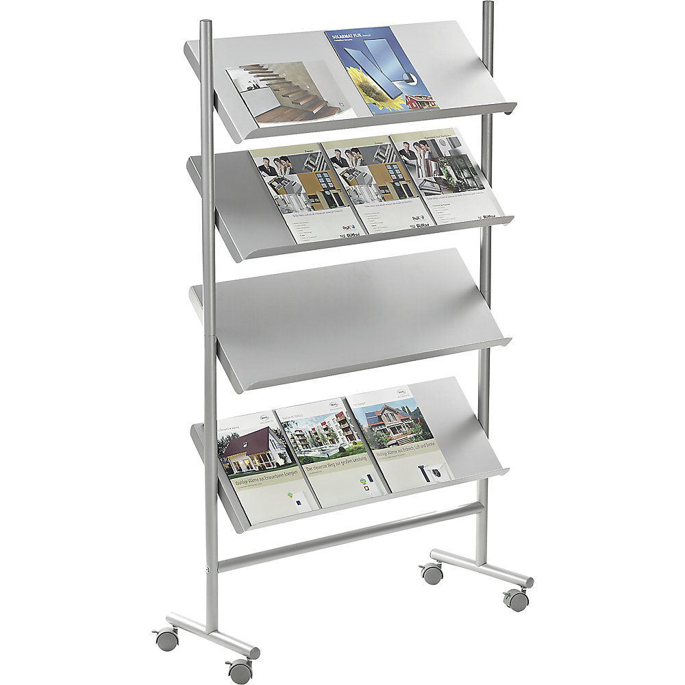 Prospectusstandaards, capaciteit 16 x A4, aluminiumkleurig