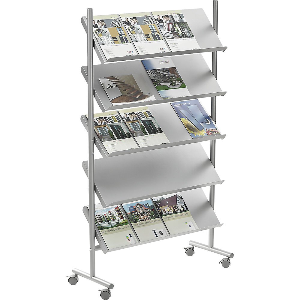 Prospectusstandaards, capaciteit 20 x A4, aluminiumkleurig
