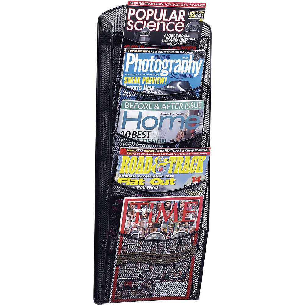 Helit Wanddisplay MESH, zwart, met 5 vakken, voor 25 prospectussen