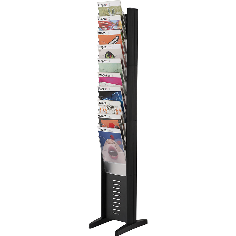 EasyDisplay Prospectusstandaard, vaste opstelling, 10 vakken, h x b x d = 1620 x 300 x 385 mm, zwart