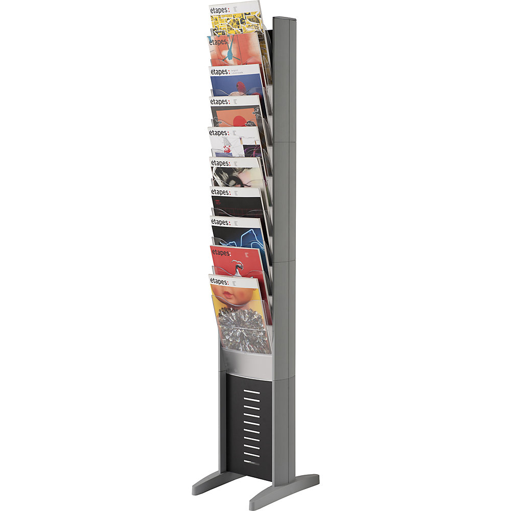 EasyDisplay Prospectusstandaard, vaste opstelling, 10 vakken, h x b x d = 1620 x 300 x 385 mm, aluminiumkleurig