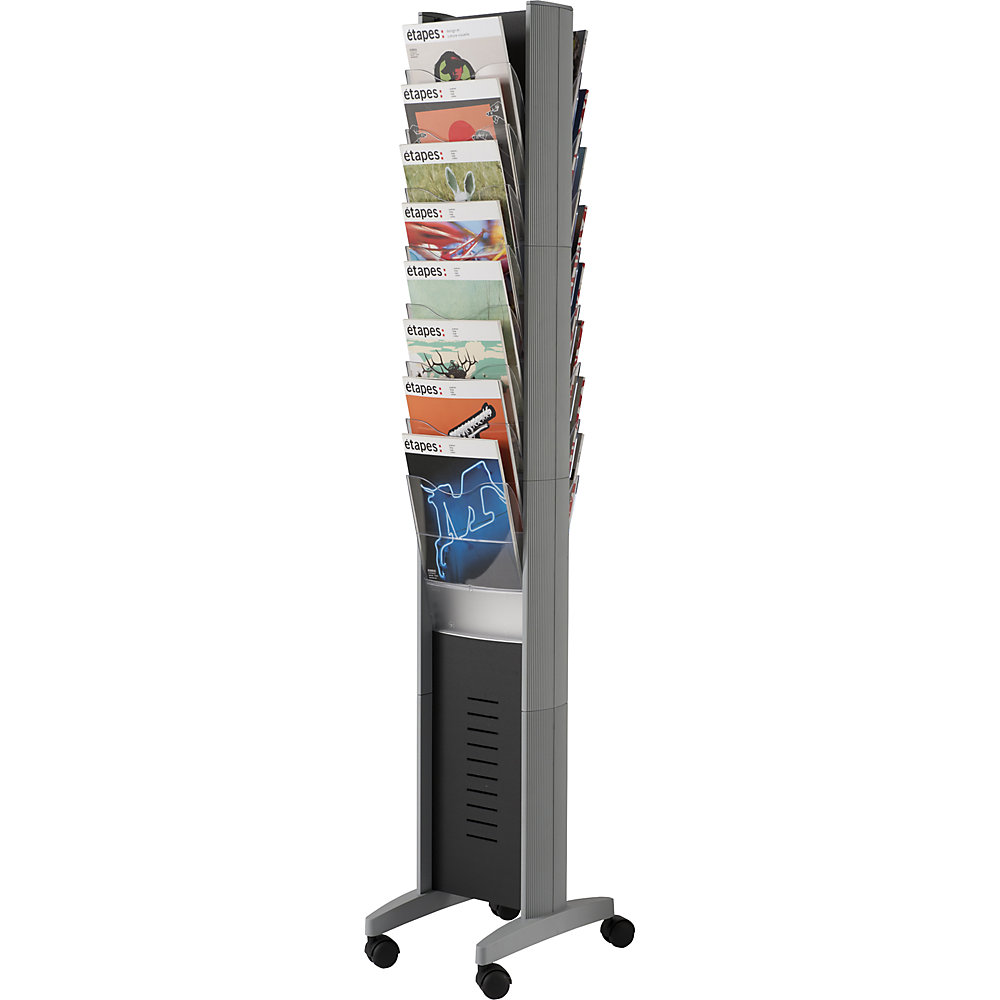 Paperflow Prospectusstandaard, mobiel, 16 vakken, h x b x d = 1675 x 300 x 385 mm, aluminiumkleurig