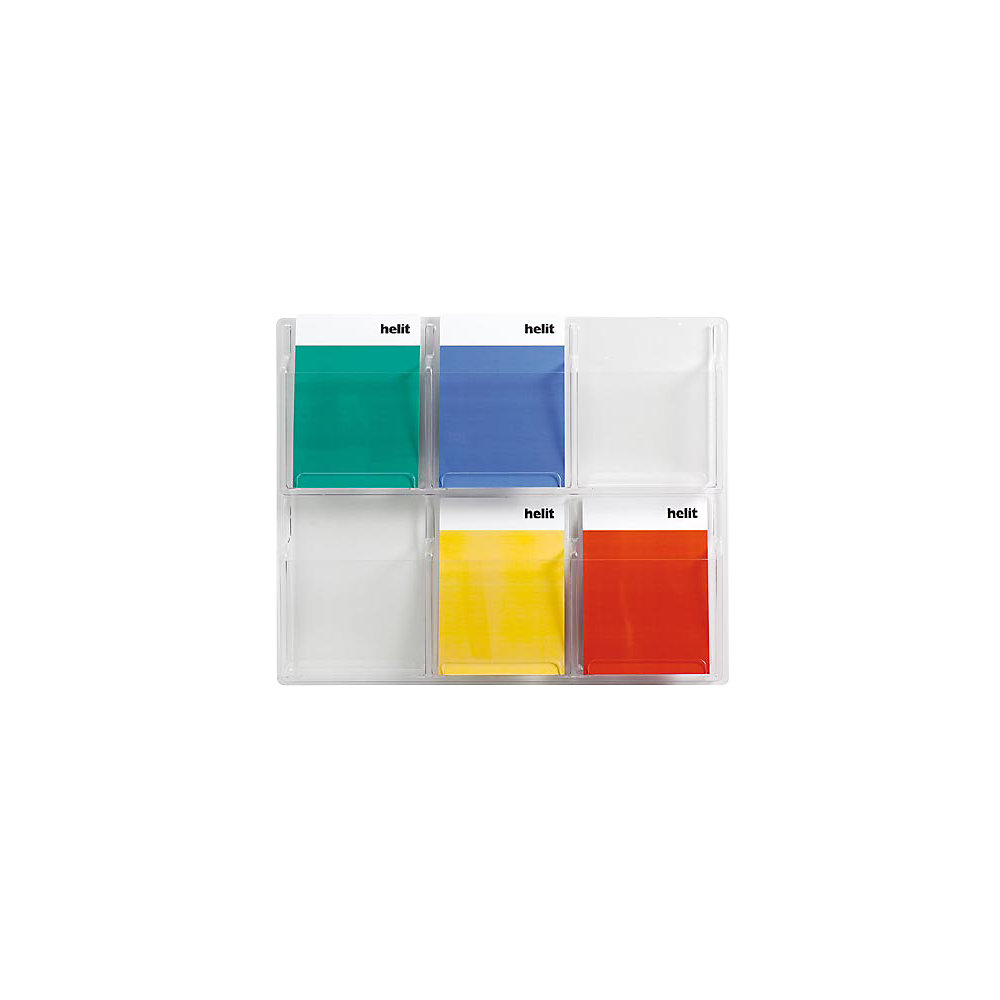 Helit Wanddisplay, aantal vakken x formaat = 6 x A4, h x b x d = 626 x 762 x 51 mm