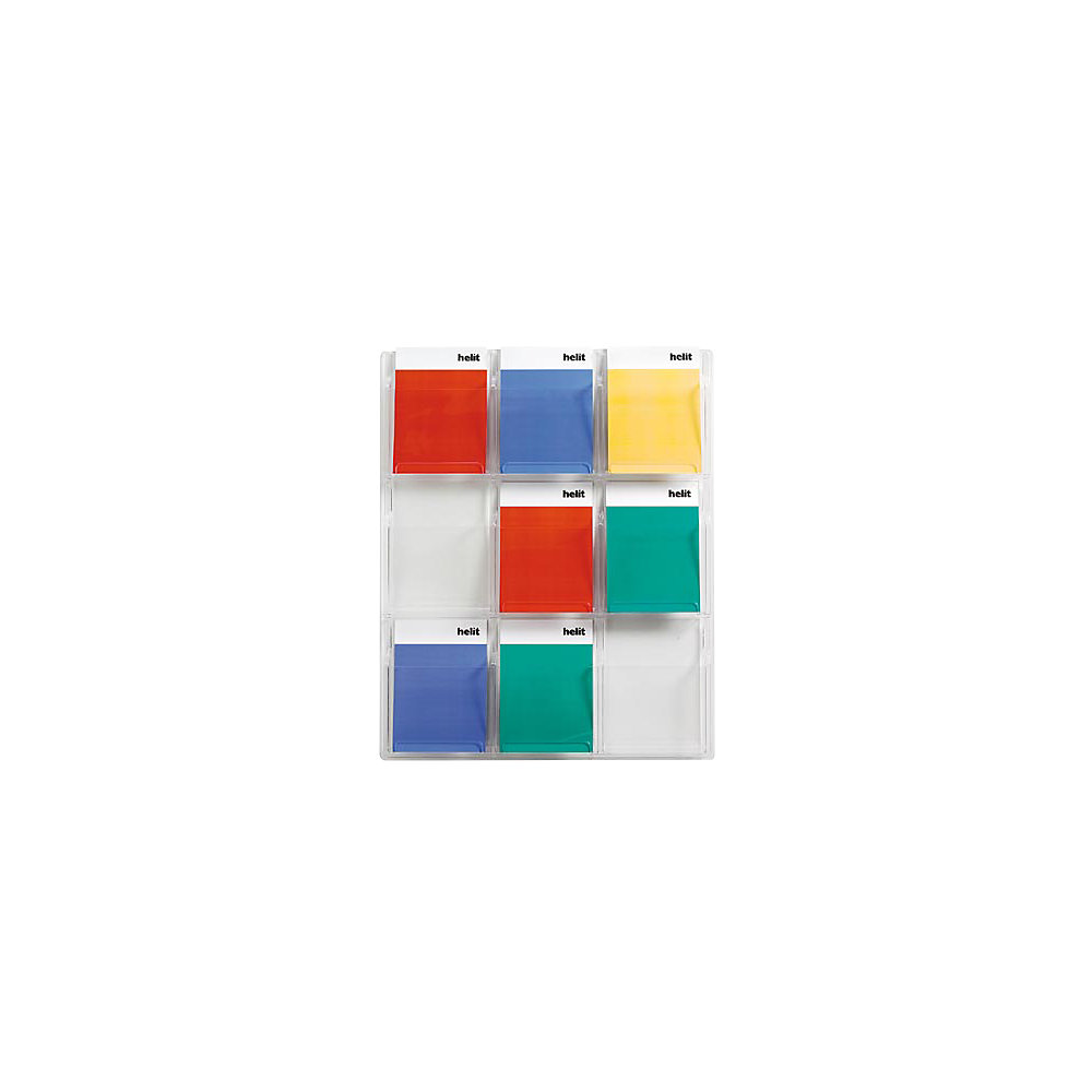 Helit Wanddisplay, aantal vakken x formaat = 9 x A4, h x b x d = 937 x 762 x 51 mm