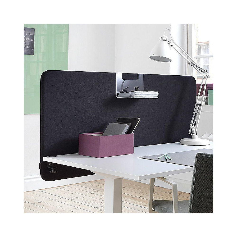 Akoestische bureauscheidingswand Standard met afgeronde hoeken, hoogte 650 mm, textiel, breedte 1200 mm, zwart