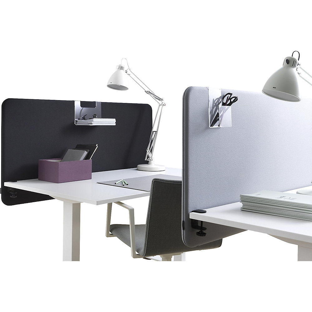 Akoestische bureauscheidingswand Standard met afgeronde hoeken, hoogte 650 mm, textiel, breedte 1400 mm, zwart